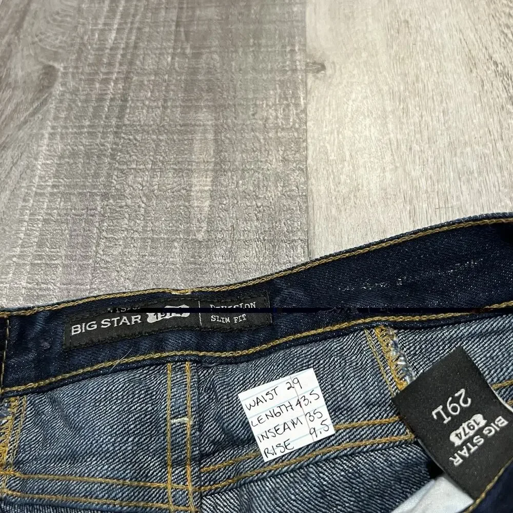 Big Star 1974 Div Slim Fit Mens Jeans Sz 29L Dark Wash Selvedge Denim Indigo